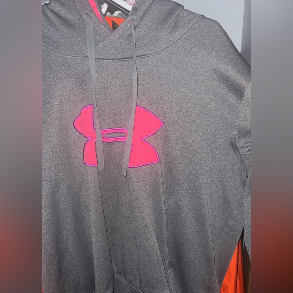 Under Armour Charcoal Hoodie with Neon Pink Emblem
